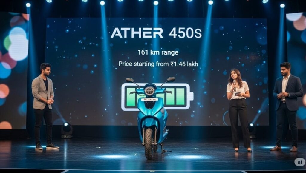 नया Ather 450S इलेक्ट्रिक स्कूटर लॉन्च, 161 किमी की रेंज और कीमत ₹1.46 लाख से शुरू Ather 450s Electric Scooter Launch