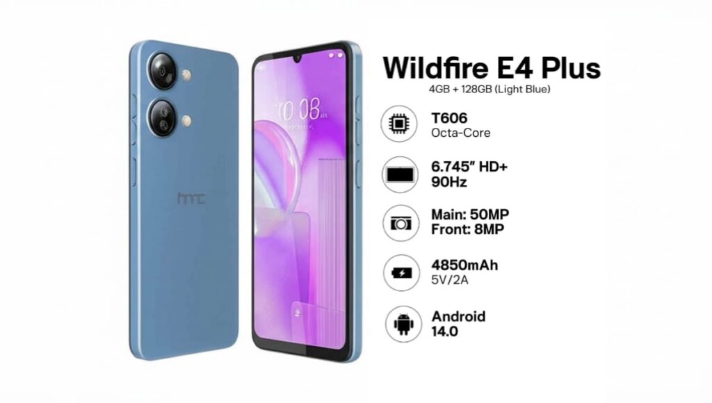 HTC Wildfire E4 Plus लॉन्च: 50MP कैमरा और 5,000mAh बैटरी के साथ, कीमत ₹10,000 से कम HTC Wildfire E4 Plus Specifications