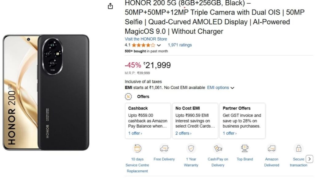 45% डिस्काउंट के साथ Honor 200 5G, ट्रिपल कैमरा और 100W चार्जिंग वाला धाकड़ फोन 45% डिस्काउंट के साथ Honor 200 5G, ट्रिपल कैमरा और 100W चार्जिंग वाला धाकड़ फोन